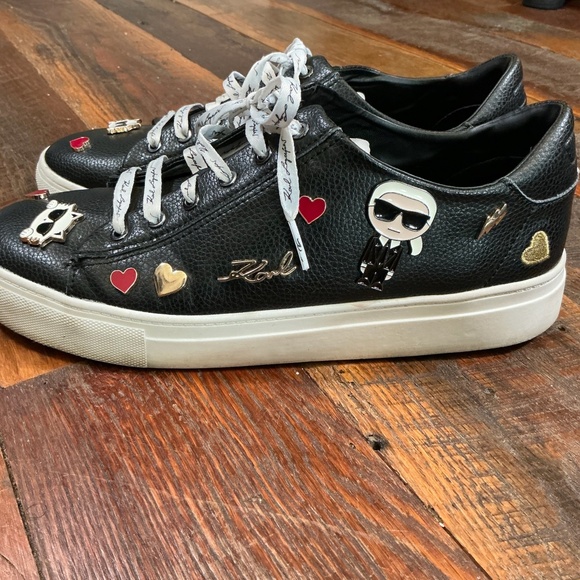 Karl Lagerfeld Paris Cate Pins Lace-Up Platform Sneakers Black Leather Size 10 - Picture 5 of 16